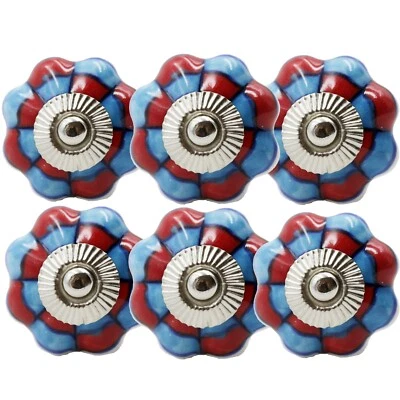 Möbelknöpfe Set 6 STK  Möbelgriffe Keramik Knöpfe Griffe Möbelknopf Rot Blau 75 - Bild 1 von 4