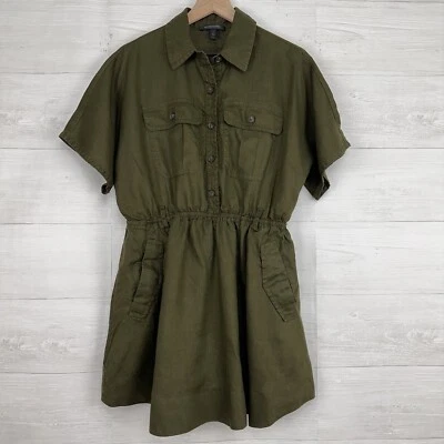 Vestido Camisa Safari Banana Republic Talla Pequeña Lino Utilitario Verde Oliva SIN CINTURÓN Foto 1 de 4