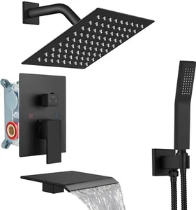 8" Rain Shower System Tub Shower Faucet Set Square Rainfall Shower Head/Handheld - Picture 1 of 9