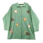 Fashion Bug 100% Merino Wool Button Cardigan Sweater Green Fall Autumn SZ 22/24W