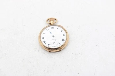 T Vintage Swiss Made Open Face 10ct Gold Plated Top Wind Pocket Watch Parts Only - Image 1 of 4