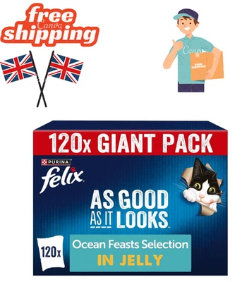 FELIX As Good As It Looks Ocean Feasts Wet Cat Food 120x85g Pouches,New