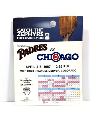 Chicago Cubs vs San Diego Padres Exhibition Game Program, April 1987, Denver CO - Image 1 of 4