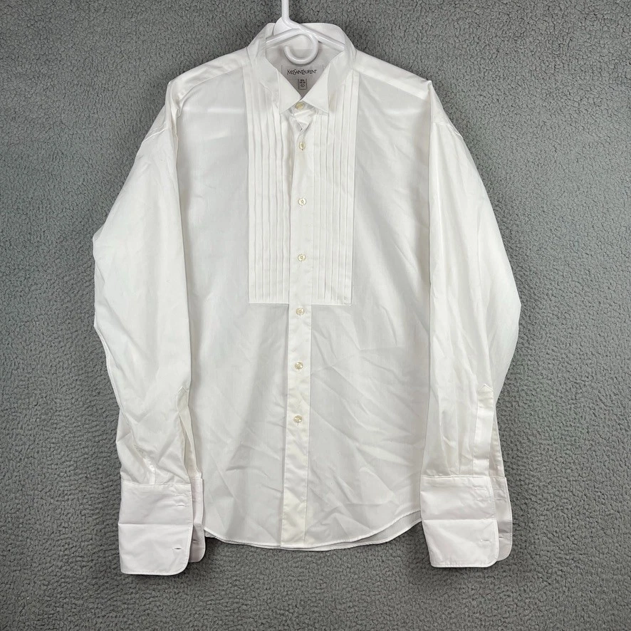 Camisa de vestir de esmoquin Yves Saint Laurent para hombre grande 16,5 34-35 blanca puño francés Foto 1 de 4