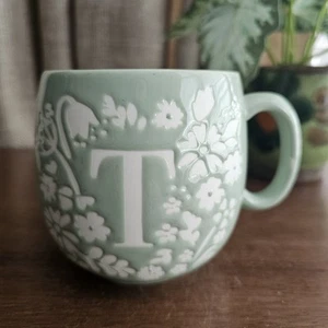 Tazza Fox & Ivy Initial 'T' - Grande Verde Bianco Floreale Tè Caffè Cina Tazza Alfabeto - Foto 1 di 6