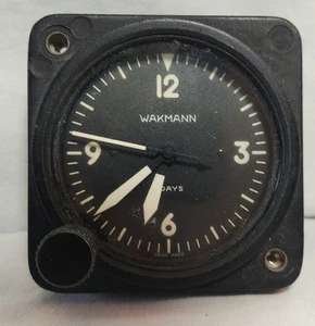 WAKMANN 8 Days MILITARY AVIATION COCKPIT AIRCRAFT CLOCK, Losing Time AS IS vtg. - Picture 1 of 5
