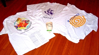Very Rare Lot Nudestock, Bare Necessities 3 shirts, 1 pottery piece Nude camp!! - Image 1 of 4