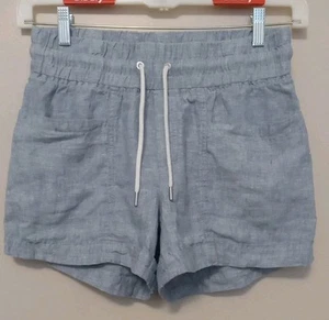 athleta Cabo Women Chambray Blue Linen Elastic Waist Drawstring Shorts Size 4 - Picture 1 of 4