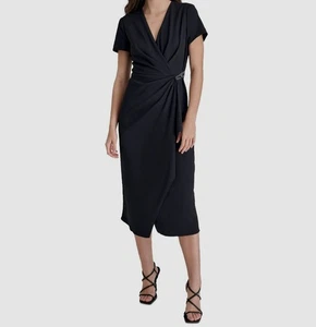 Vestido de buceo para mujer DKNY negro con cuello sobrepelliz adornado talla 14 - Imagen 1 de 3