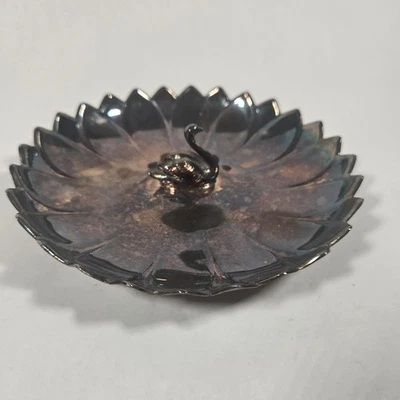 Vintage REED & BARTON Silverplate Swan & Lotus Flower Pattern Candy Trinket Dish - Image 1 of 4