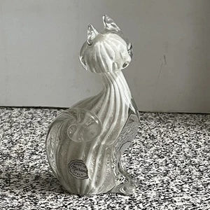 Murano Art Glass Cat Figurine. White Stripe. Sticker. 6 1/2in - Picture 1 of 7