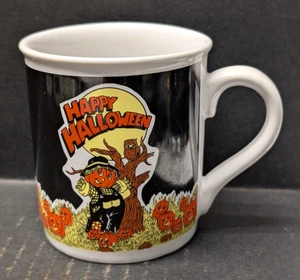 Vintage House of Lloyd 1989 Happy Halloween Coffee Mug Pumpkins Scarecrow Owl - Picture 1 of 5