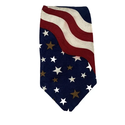 Americana Collection Tie Mens Patriotic Flag Stars Silk Made USA Red White Blue - Image 1 of 4