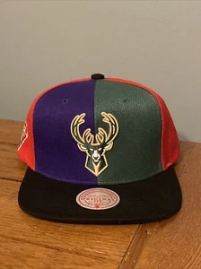 Milwaukee Bucks Mitchell & Ness NBA Pinwheel Snapback Hat Cap New with Tags - Picture 1 of 7
