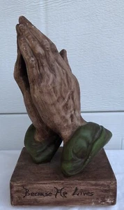 Vtg 1981 Atlantic Mold Ceramic Praying To Jesus Hands Sculpture Green Brown 10" - Picture 1 of 7