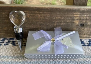 ✅NUEVO en caja de regalo ~ tapón de botella de vino de vidrio en forma de corazón boda fiesta - Imagen 1 de 8
