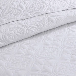 BRIGHT WHITE XXL 3p King / Cal BEDSPREAD SET : COTTAGE MEDALLION MATELASSE QUILT - Picture 1 of 7