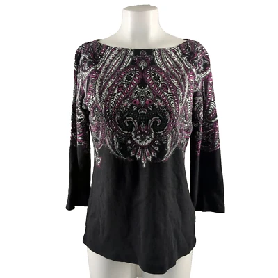 NWT KAREN SCOTT Rhinestone Paisley Top S(4-6) Boat Neck Cotton Blend Pullover - Image 1 of 4