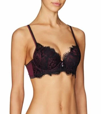 PLEASURE STATE White Label NEW 32B / 70B Mezza Luna Pad Bra Lace Black Bordeaux - Image 1 of 4