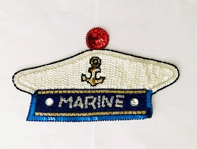 Apliques MARINOS con Cuentas Lentejuelas Coser Disfraz Accesorio Sombrero Forma Blanco 8.5" Foto 1 de 4