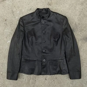 Giacca Ralph Lauren Black Label donna in pelle nera pelle d'agnello taglia 8 - Foto 1 di 12