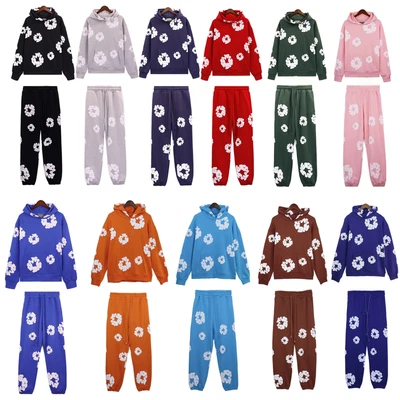 ADULTS Plain Hoodie Tracksuit Set Hooded Fleece Sweatshirt Top+Pant Suit