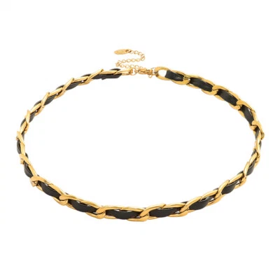 Cadena de eslabones de cuero de acero inoxidable chapada en oro de 18 quilates de moda de 7 mm para mujer de 13-15"" Foto 1 de 4