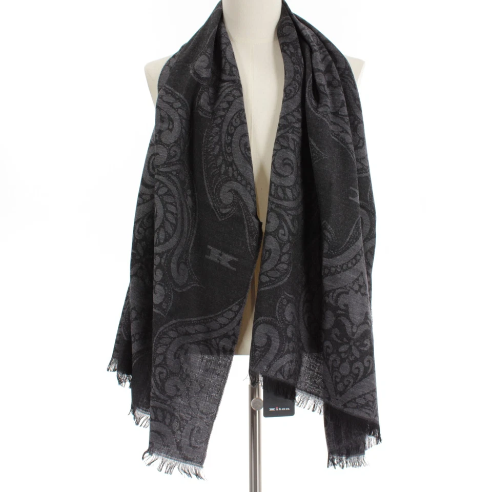 Kiton новый с Ярлыками 100% кашемир причудливый шарф в серый и черный сделано в Италии - Изображение 1 из 4