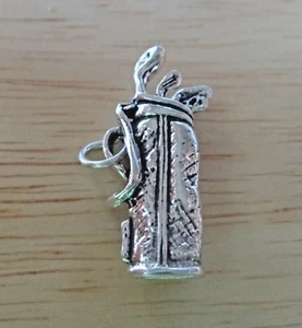 Sterling Silver 3D 12x22mm detailed Golf Bag with Clubs Criss Cross Design Charm - Picture 1 of 4