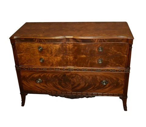 Vintage Regency Style Three Drawer Carved Walnut Chest Cover