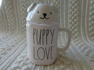 Taza Rae Dunn Blanca CACHORRO AMOR con CABEZA DE CACHORRO Topper NUEVA - Imagen 1 de 1