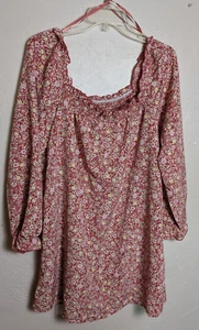 Bebop rot Blumen Kaliko Print kurzes Kleid Junior XL lange Ärmel eckiger Ausschnitt - Bild 1 von 4