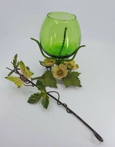 VTG TOLEWARE/TOLE METAL FLOWER CANDLE HOLDER HAND PAINTED ITALY with Snuffer  - Picture 1 of 7