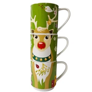Maxwell Williams Kris Kringle Reindeer Coffee Mugs Set of 3 Christmas Holiday - Picture 1 of 9