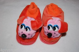 Toddler Girls PLUSH ANIMAL HEAD SLIPPERS High Top ORANGE Pink Puppy Dog Face 8 - Picture 1 of 1