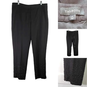 Talbots Pants Womens 14 Black Dress Wool Straight Leg Holiday Party Bead Trim - Picture 1 of 8