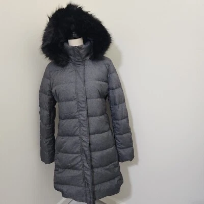 nwt LANDS' END size Medium TALL 600 Down Puffer Long Coat Faux Fur Hood Gray - Image 1 of 4