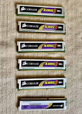 Lote de 6 Memorias DDR3 Corsair XMS 6 GB DIMM 1600 MHz (TR3X6G1600C9) Foto 1 de 2
