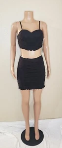 Black Two Piece Cropped Top Skirt Set - Picture 1 of 8