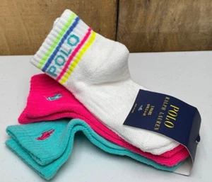 Polo Ralph Lauren Quarter Socks Girls 4-6X (Shoe Size10-13)vibrant 3pack NEW NWT - Picture 1 of 3