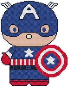 PUNTO CROCE + MOTIVO ARTIGIANALE Hello Kitty Cat Captain America Marvel Comics USA - Foto 1 di 1