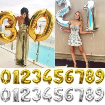 Zahl Luftballon XL 75CM Nummer Folienballon Geburtstag Jubiläum Deko Silber Gold - Bild 1 von 4