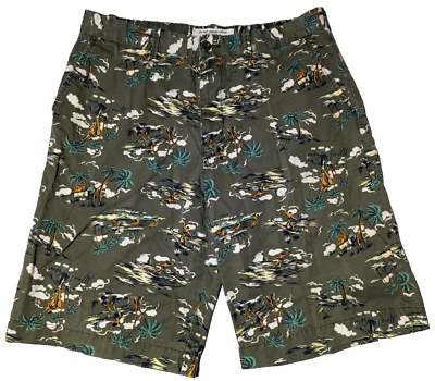Pantalones Cortos OLD NAVY EXCEDENTE CO Hombres 34 Verde Algodón RETRO HAWAIANO SURF AOP 11" Foto 1 de 4