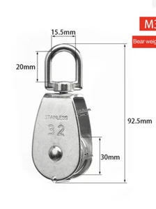New Suncor Stainless Single Pulley Block Wheel Swivel Lifting  32mm 1 1/4” NEW - Picture 1 of 6