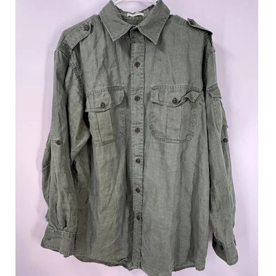 Orvis Bush Shirt Mens Med Green 100% Linen Utility Safari Short Sleeve Hiking - Image 1 of 4