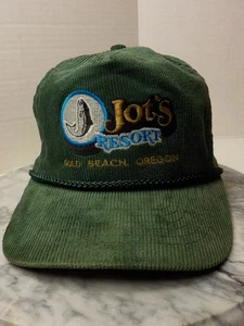 Cappello regolabile anni 90 Jots Fishing Resort Oregon corda verde velluto a coste stile baseball cinturino - Foto 1 di 11