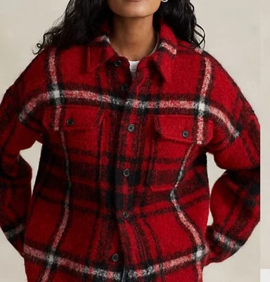 £ 649 POLO RALPH LAUREN OVERSIZED WOOL ALPACA CHECK-PLAID OVERSHIRT .SIZE L - Image 1 of 4