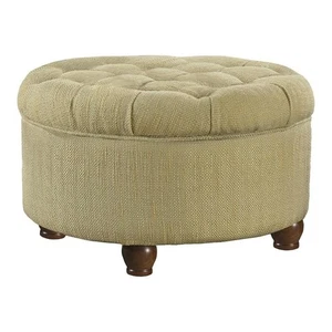 HomePop Traditional Fabric Tweed Tufted Storage Ottoman in Cream - Picture 1 of 9