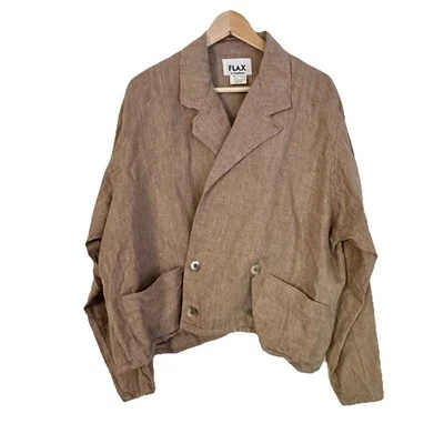 Vtg Flax Engelhardt Mocha Mousse Linen Double Breasted Cropped Jacket M/L - Image 1 of 4
