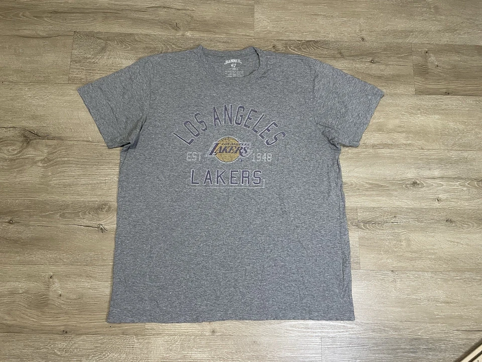 Los Angeles Lakers Vintage Mens Sz L T-Shirt Banner 47 Brand Kobe Luka LeBron - Image 1 of 4